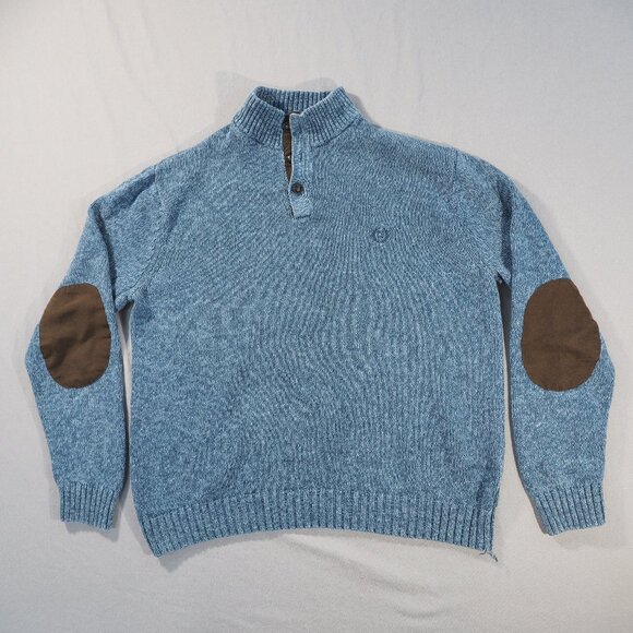Chaps Sweater Mens Extra Large Blue Suede Elbow Patch Dad Preppy Retro Button - Picture 1 of 9